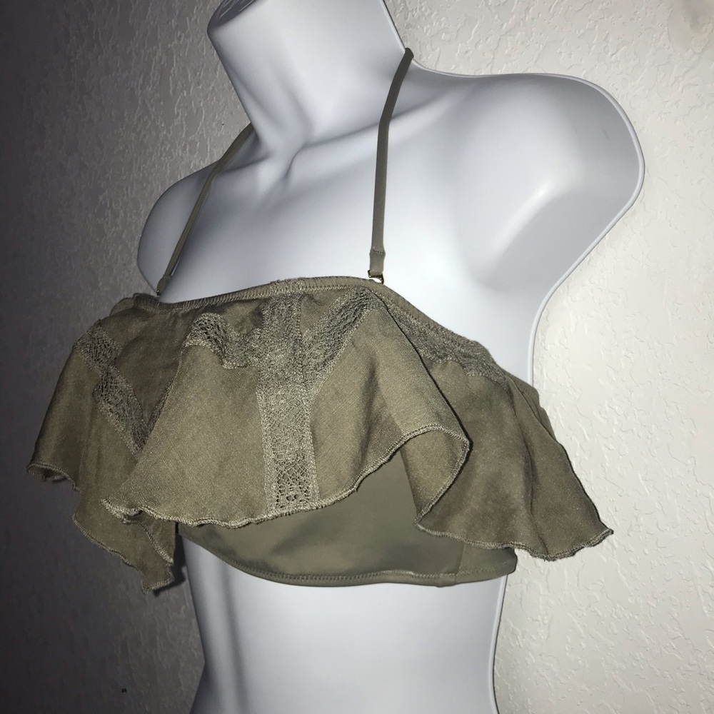 Victoria’s Secret Women Sheer Overlay Halter Bandeau Bikini Top Army Green M * - Picture 4 of 5